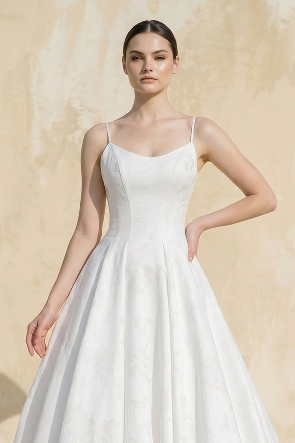 Ball - Gown Spaghetti Straps Satin Wedding Dress in White - SHE IS ME Wedding Dresses