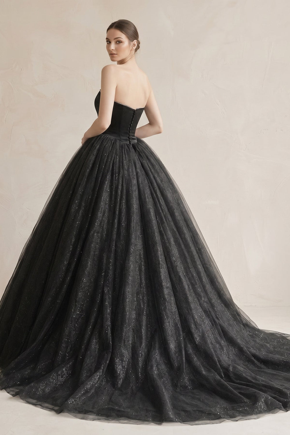 Ball - Gown Tulle Plunging Wedding Dress in Black - SHE IS ME Wedding Dresses