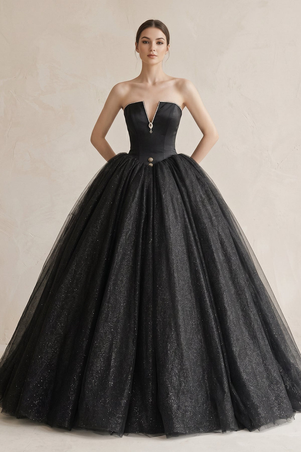 Ball - Gown Tulle Plunging Wedding Dress in Black - SHE IS ME Wedding Dresses