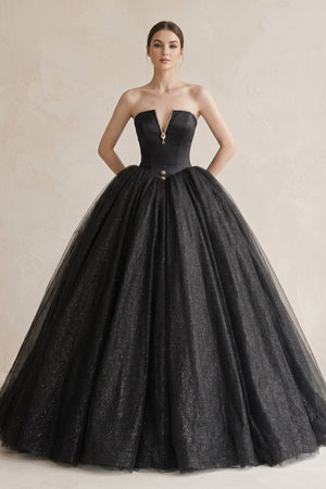 Ball - Gown Tulle Plunging Wedding Dress in Black - SHE IS ME Wedding Dresses