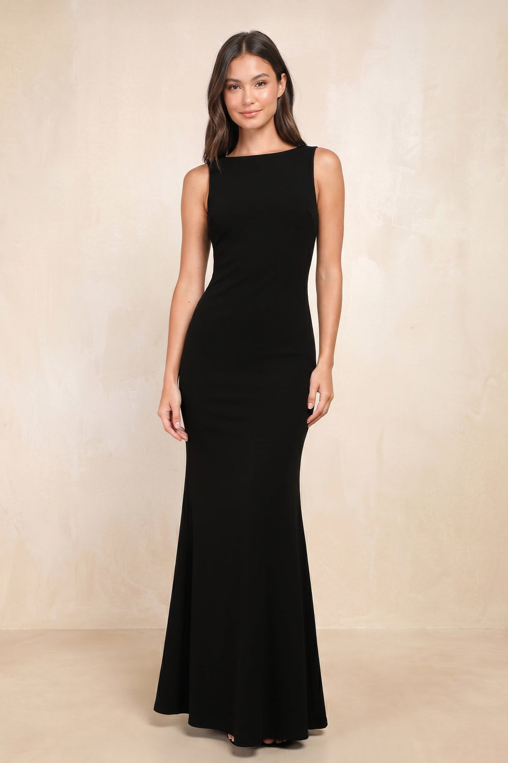 Bateau Mermaid Stretch Satin Maxi Dress in Black - SHE IS ME Dresses