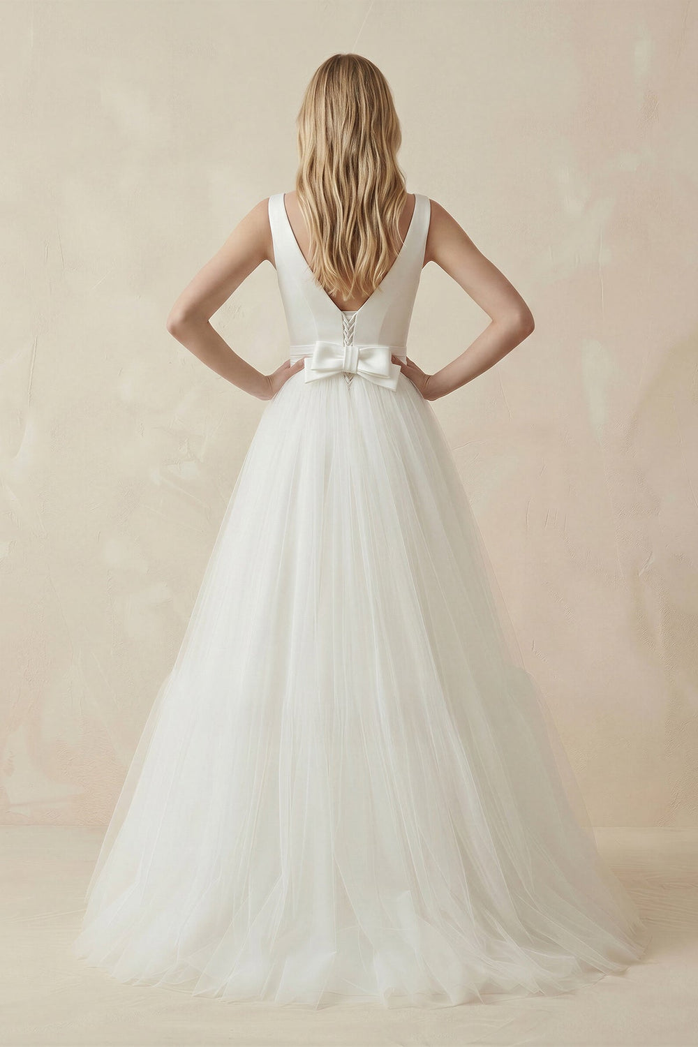 Bateau Neck A - Line Tulle Ruched Wedding Dress in White - SHE IS ME Wedding Dresses