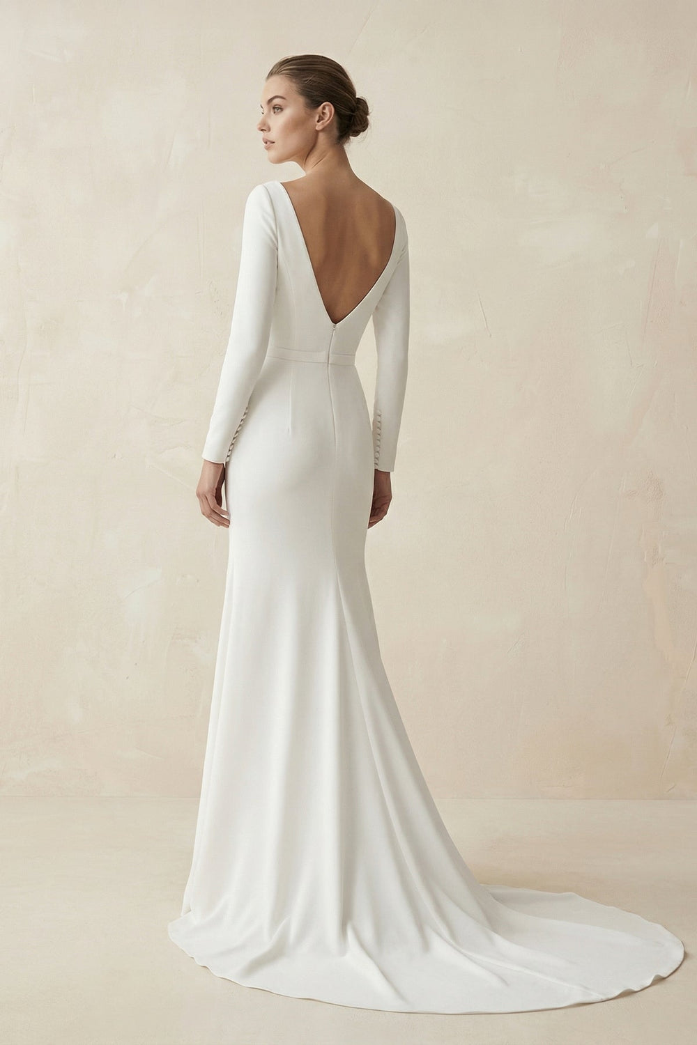 Bateau Neck Mermaid Long Sleeve Wedding Dress in White - SHE IS ME Wedding Dresses