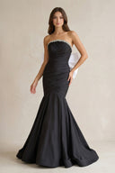 Beaded Mermaid Ruched Wedding Dress With Back Bow in Black and White - SHE IS ME Wedding Dresses