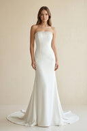 Beaded Satin Strapless Mermaid Wedding Dress in White - SHE IS ME Wedding Dresses