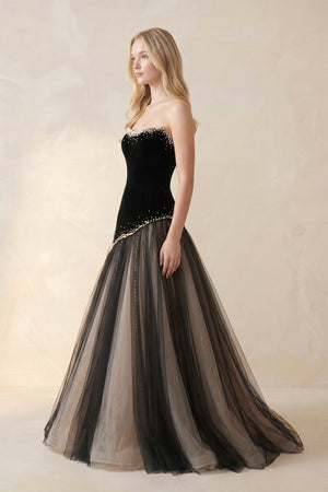 Beaded Strapless A - Line Tulle Wedding Dress in Black - SHE IS ME evening dresses