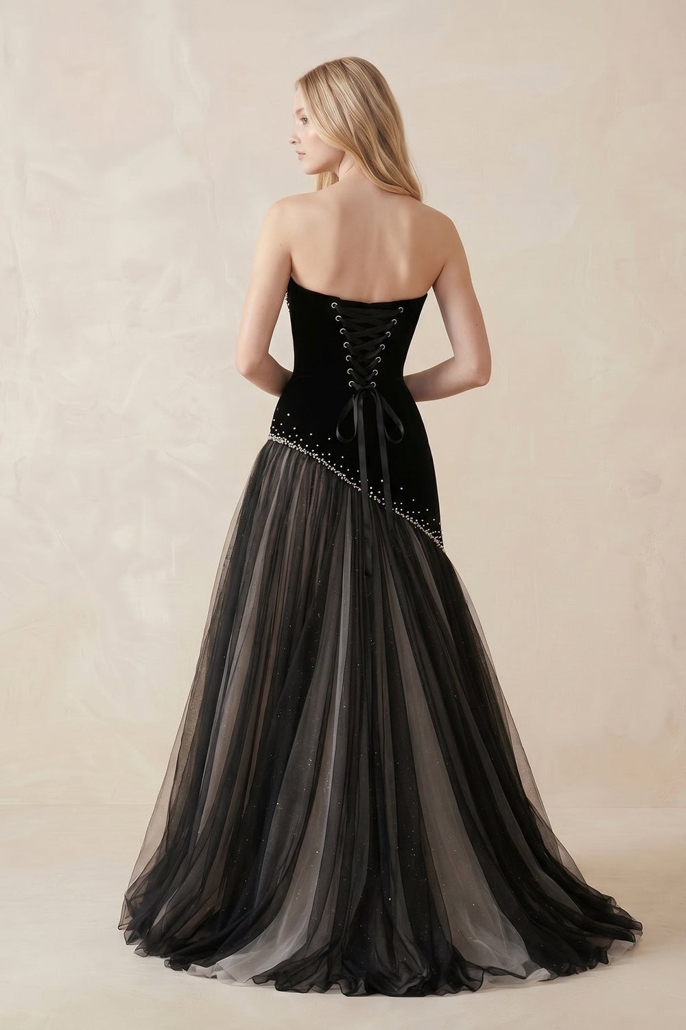 Beaded Strapless A - Line Tulle Wedding Dress in Black - SHE IS ME evening dresses
