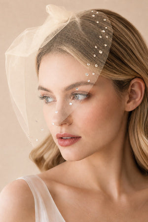 Birdcage Veils Vintage - Inspired with Tiny Crystals in Champagne - SHE IS ME Wedding Veils