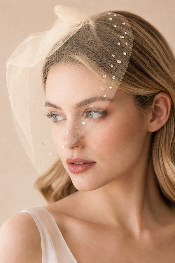 Birdcage Veils Vintage - Inspired with Tiny Crystals in Champagne - SHE IS ME Wedding Veils