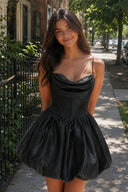 Black A Line Metallic Jacquard Scoop Neck Corset Short Homecoming Dresses | SHEISME