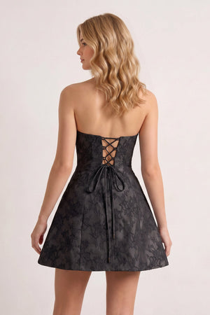 Black A Line Scoop Neck Short Homecoming Dresses With Lace Appliques | SHEISME