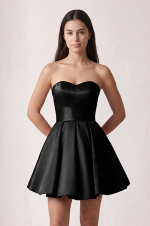 Black A Line Strapless Satin Homecoming Dress | SHEISME