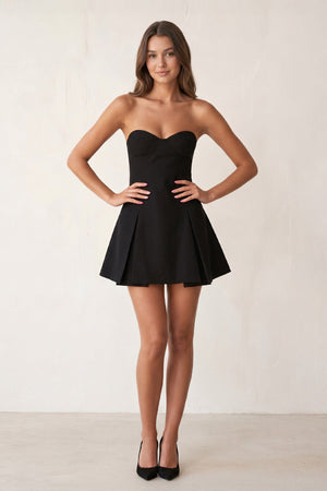 Black A Line Strapless Satin Short Homecoming Dresses - SHEISME