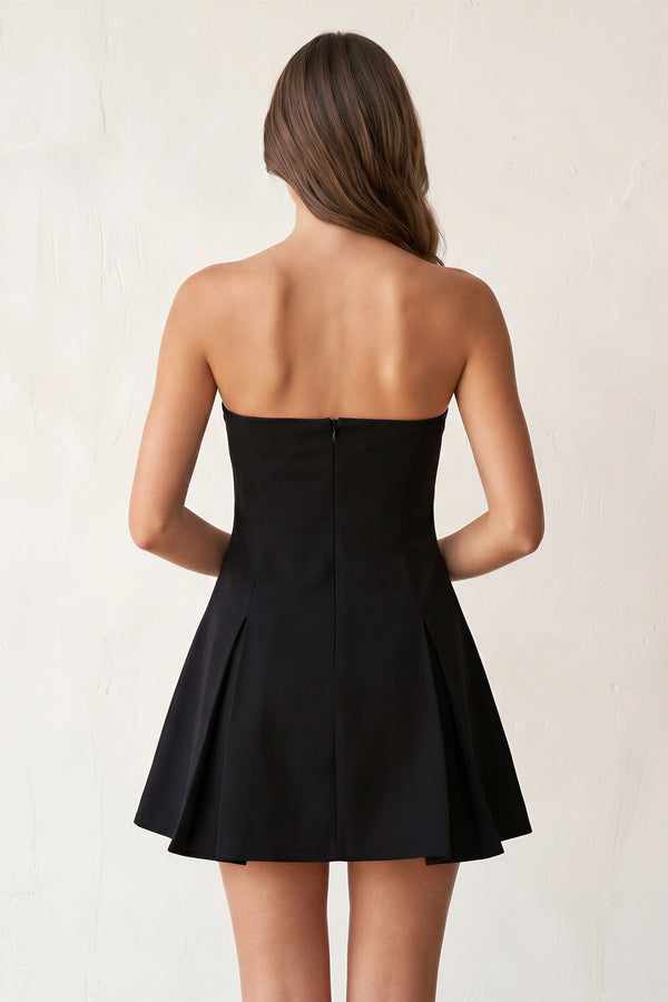 Black A Line Strapless Satin Short Homecoming Dresses - SHEISME