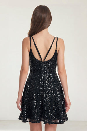 Black A Line V Neck Sequined Short Homecoming Dresses (2) | SHEISME