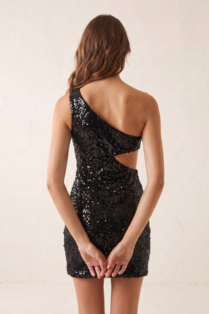 Black One Shoulder Sequins Bodycon Cut out Mini Homecoming Dresses (2) | SHEISME