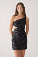 Black One Shoulder Sequins Bodycon Cut out Mini Homecoming Dresses | SHEISME