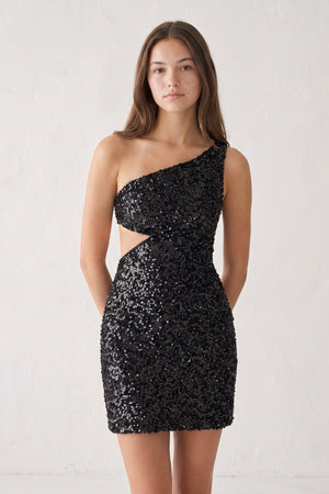 Black One Shoulder Sequins Bodycon Cut out Mini Homecoming Dresses | SHEISME