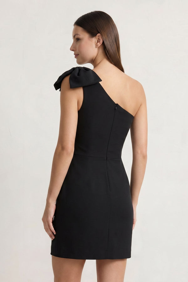 Black One Shoulder Sheath Homecoming Dress with Bows | SHEISME