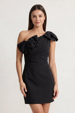 Black One Shoulder Sheath Homecoming Dress with Bows | SHEISME