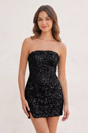 Black Sequins Strapless Tight Mini Homecoming Dresses | SHEISME
