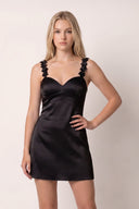 Black Sheath Satin V Neck Short Homecoming Dresses with Flower Straps | SHEISME