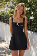 Black Square Neck A-Line Satin Homecoming Dress With Lace-Up Back | SHEISME