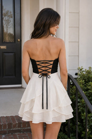 Black-White Sweetheart A-Line Ruffled Chiffon Homecoming Dress with Bow (2) | SHEISME