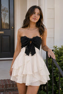 Black-White Sweetheart A-Line Ruffled Chiffon Homecoming Dress with Bow | SHEISME