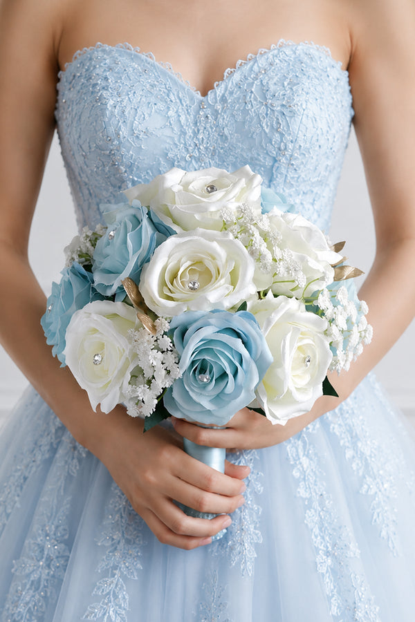 Blue Rose Cascade Wedding Flower Bouquets - SHE IS ME Accessories