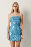 Blue Sparkly Spaghetti Straps Zipper Back Sequin Mini Homecoming Dresses-SHEISME