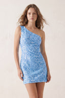 Blue Bodycon One Shoulder Sequins Mini Party Dresses - SHEISME