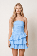Blue Strapless A Line Satin Ruffles Short Homecoming Dresses | SHEISME