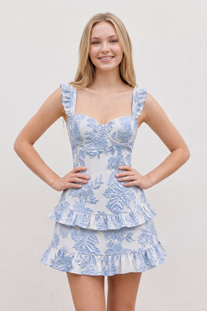 Blue Sweetheart A-Line Jacquard Homecoming Dress with Ruffles (3) | SHEISME