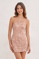 Blush Sequins Strapless Tight Mini Homecoming Dresses | SHEISME