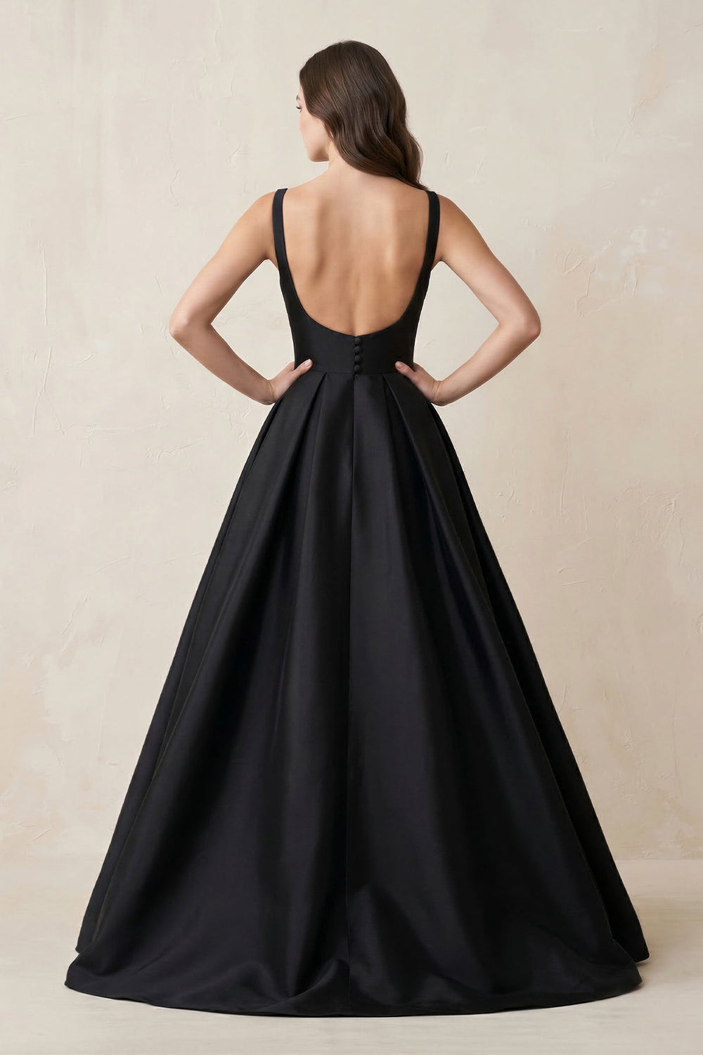 Boat Neck Satin A - Line Open Back Wedding Dress in Black - SHE IS ME Wedding Dresses