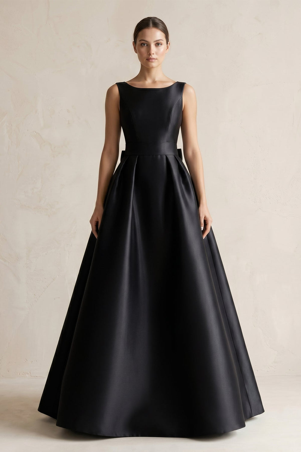 Boat Neck Satin A - Line Wedding Dress with Bow in Black - SHE IS ME Wedding Dresses