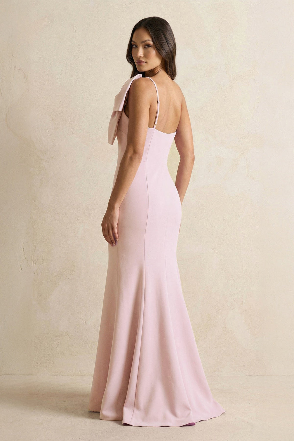 Bow Mermaid One Shoulder Bridesmaid Dress in Rose Petal - SHE IS ME Bridesmaid Dresses