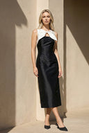 Bow Neck Midi Dress in Black and White - SHE IS ME