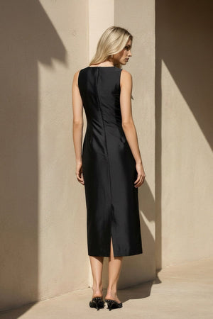 Bow Neck Midi Dress in Black and White - SHE IS ME