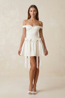 Bow Off - the - Shoulder A - Line Mini Wedding Dress in Ivory - SHE IS ME Wedding Dresses