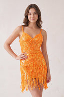 Bright Orange Sheath V Neck Sequined Tassels Homecoming Dresses | SHEISME