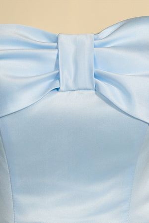 Blue Off The Shoulder A Line Satin Short Homecoming Dress With Bow - SHEISME