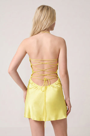 Lemon Halter Satin Sheath Sequined Mini Homecoming Dress | SHEISME