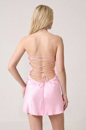 Pink Halter Satin Sheath Sequined Mini Homecoming Dress | SHEISME