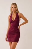 Burgundy Halter Sheath Embroidered Tulle Homecoming Dress | SHEISME