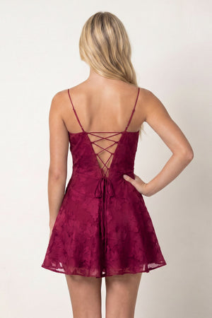 Burgundy Spaghetti Straps A-Line Chiffon Jacquard Homecoming Dress (2) | SHEISME