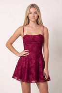 Burgundy Spaghetti Straps A-Line Chiffon Jacquard Homecoming Dress | SHEISME