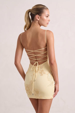 Yellow Spaghetti Straps Sheath Homecoming Dress With Floral Embroidery | SHEISME