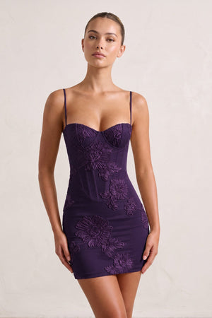 Purple Spaghetti Straps Sheath Homecoming Dress With Floral Embroidery | SHEISME